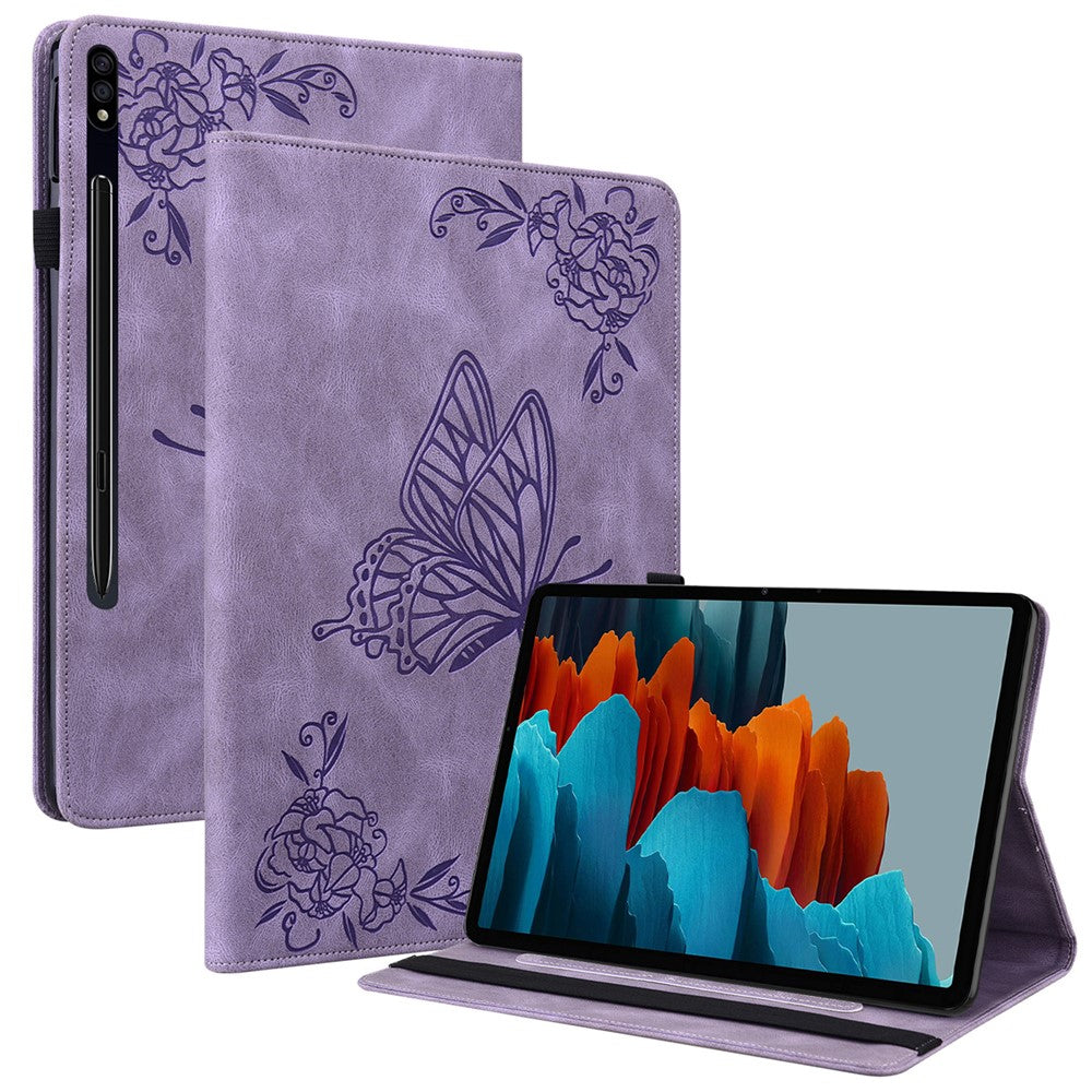 For Samsung Galaxy Tab S10 FE / S9 FE / S9 PU Leather Stand Cover Imprinted Butterfly Flower Card Holder Tablet Case