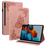 For Samsung Galaxy Tab S10 FE / S9 FE / S9 PU Leather Stand Cover Imprinted Butterfly Flower Card Holder Tablet Case