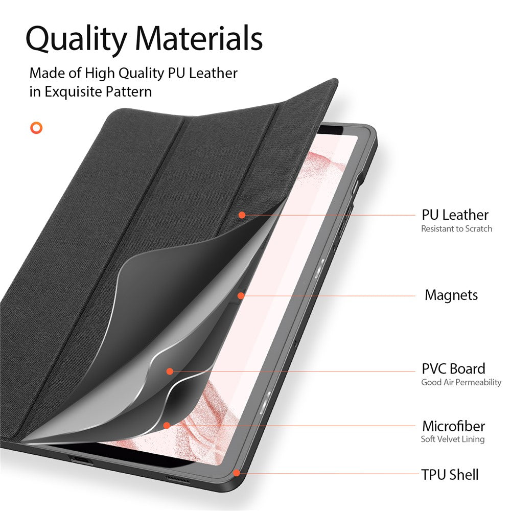 DUX DUCIS Domo Series for Samsung Galaxy Tab S9 Tablet Case PU Leather Stand Shell Tri-Fold Folio Cover