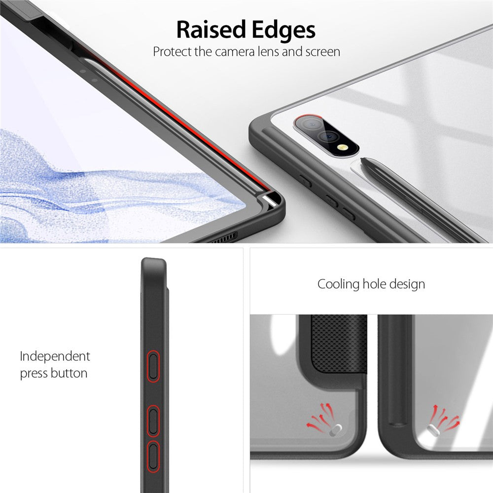 DUX DUCIS TOBY Series For Samsung Galaxy Tab S9+ PU Leather Tri-fold Stand Cover Auto Wake Sleep Tablet Case with Pencil Holder