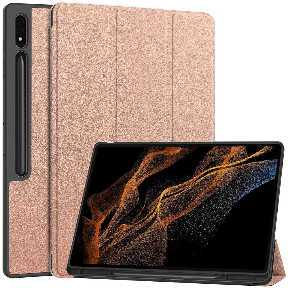 Smart Tablet Case for Samsung Galaxy Tab S9 Ultra, PU Leather Tri-fold Stand Cover with Pen Slot
