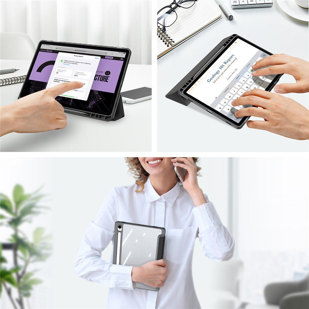 DUX DUCIS TOBY Series For Samsung Galaxy Tab S10 FE / S9 FE / S9 PU Leather Tablet Case Tri-Fold Stand Smart Cover with Pencil Holder