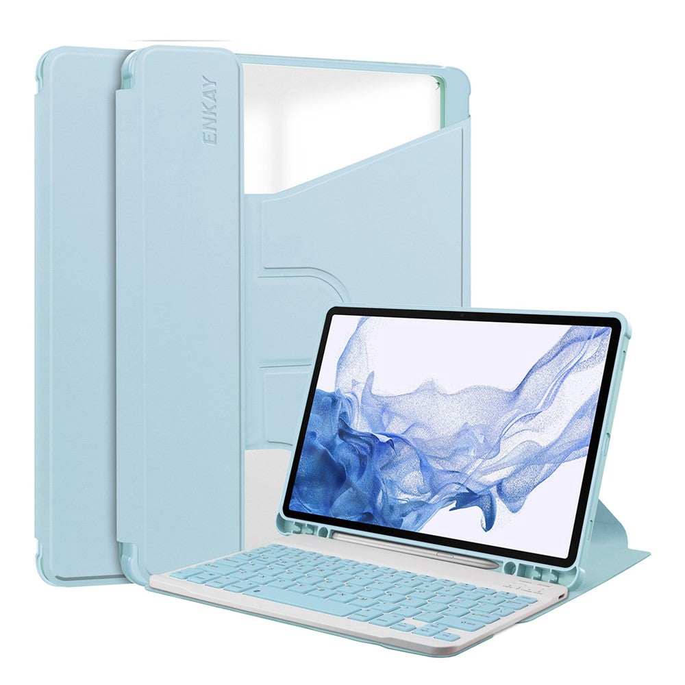 ENKAY HAT PRINCE til Samsung Galaxy Tab S9 PU læder + TPU tablet cover, roterende stander, smart cover med aftageligt tastatur