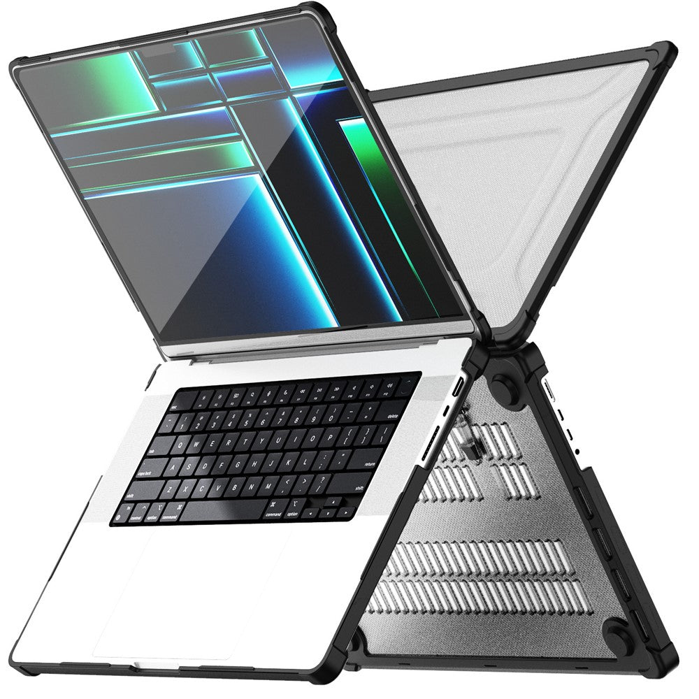 Til MacBook Pro 16 tommer (2026) A3429 A3428 / (2025) A3186 A3403 / (2024) A2991 / (2023) A2780 / (2021) A2485 skridsikker laptopcover med varmeafledning PC+TPU støttefod