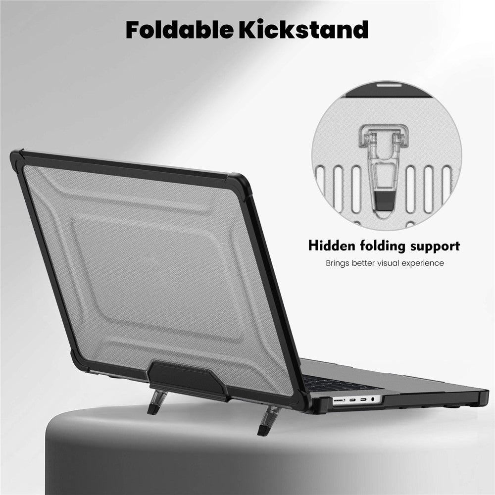 Til MacBook Pro 16 tommer (2026) A3429 A3428 / (2025) A3186 A3403 / (2024) A2991 / (2023) A2780 / (2021) A2485 skridsikker laptopcover med varmeafledning PC+TPU støttefod
