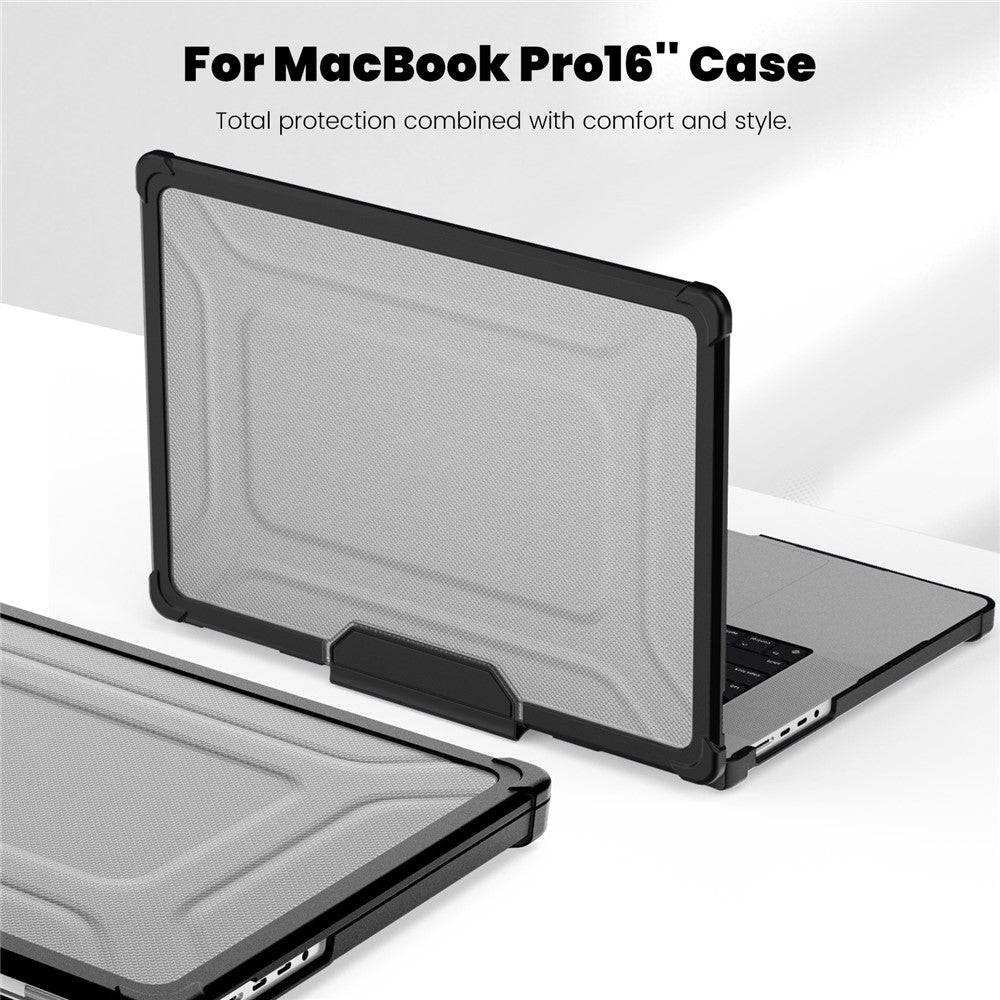Til MacBook Pro 16 tommer (2026) A3429 A3428 / (2025) A3186 A3403 / (2024) A2991 / (2023) A2780 / (2021) A2485 skridsikker laptopcover med varmeafledning PC+TPU støttefod