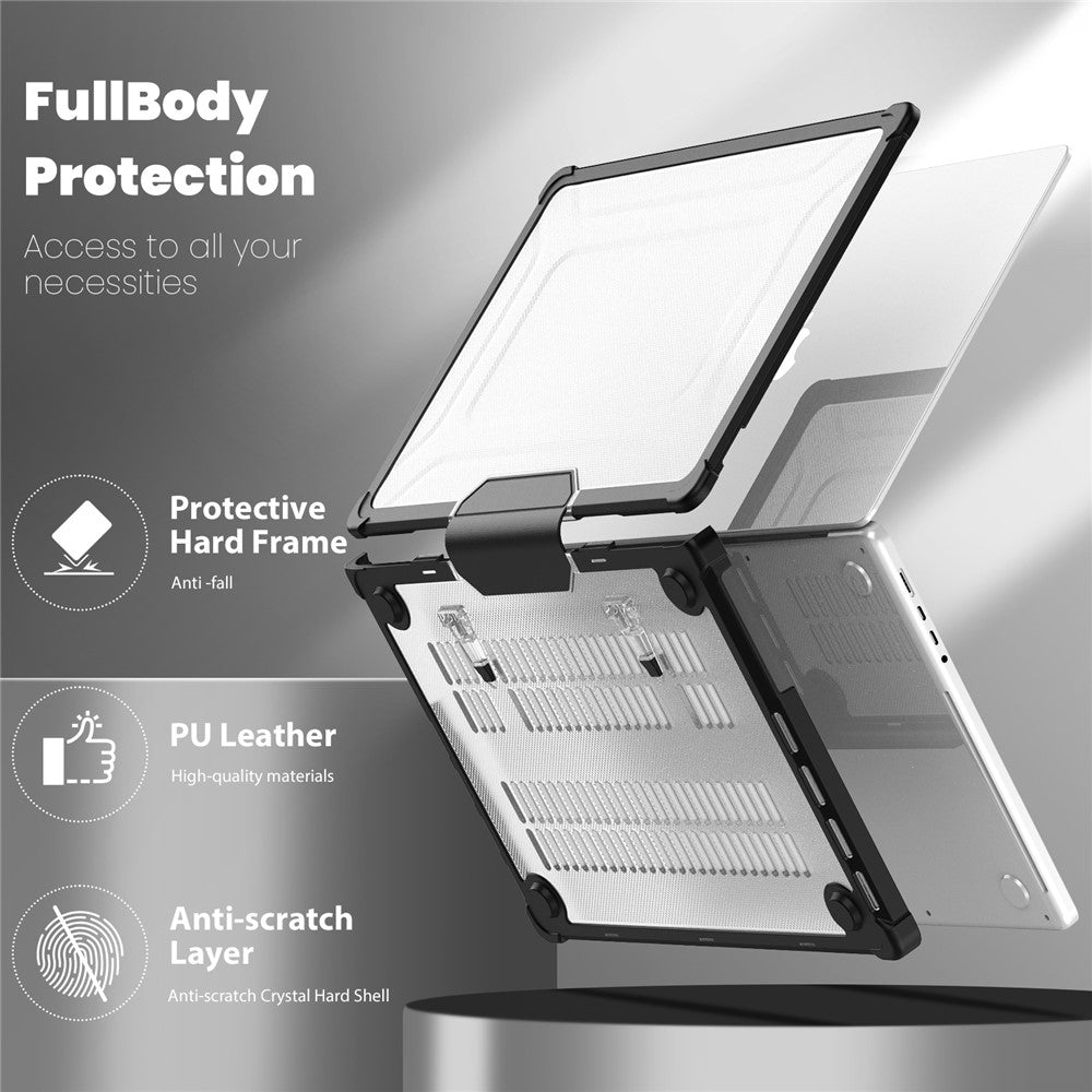Til MacBook Pro 16 tommer (2026) A3429 A3428 / (2025) A3186 A3403 / (2024) A2991 / (2023) A2780 / (2021) A2485 skridsikker laptopcover med varmeafledning PC+TPU støttefod