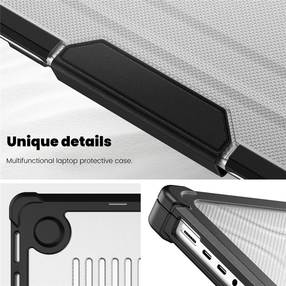 Til MacBook Pro 16 tommer (2026) A3429 A3428 / (2025) A3186 A3403 / (2024) A2991 / (2023) A2780 / (2021) A2485 skridsikker laptopcover med varmeafledning PC+TPU støttefod