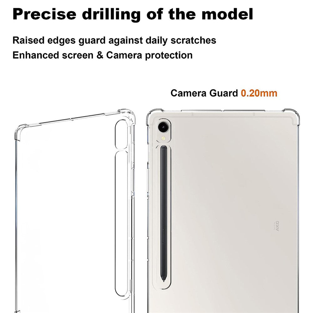 Til Samsung Galaxy Tab S9 Tabletcover med forstærkede hjørner, stødsikkert, transparent TPU-cover