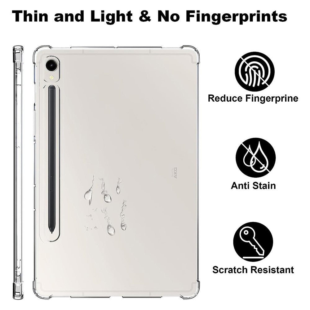 Til Samsung Galaxy Tab S9 Tabletcover med forstærkede hjørner, stødsikkert, transparent TPU-cover