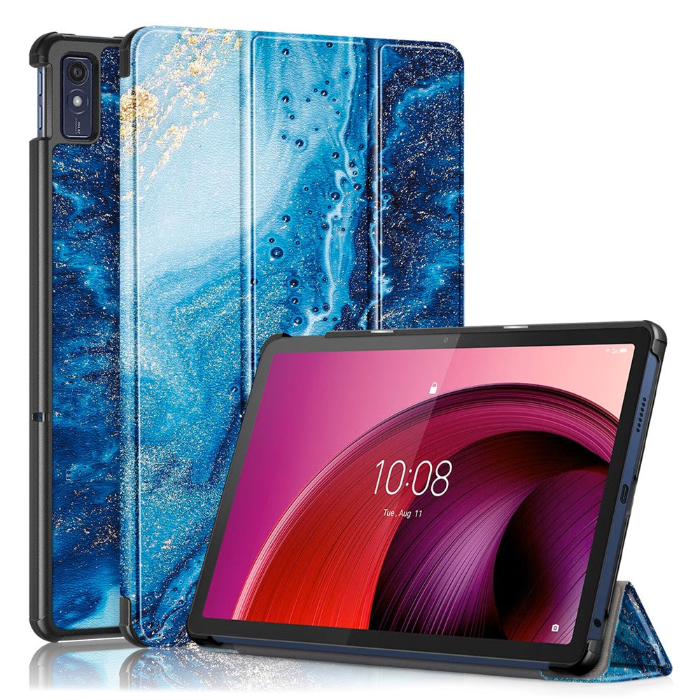 Trippelvikbart stativfodral för Lenovo Tab M10 5G TB-360ZU, surfplattefodral i PU-läder med mönstertryck och automatisk viloläge/väckning