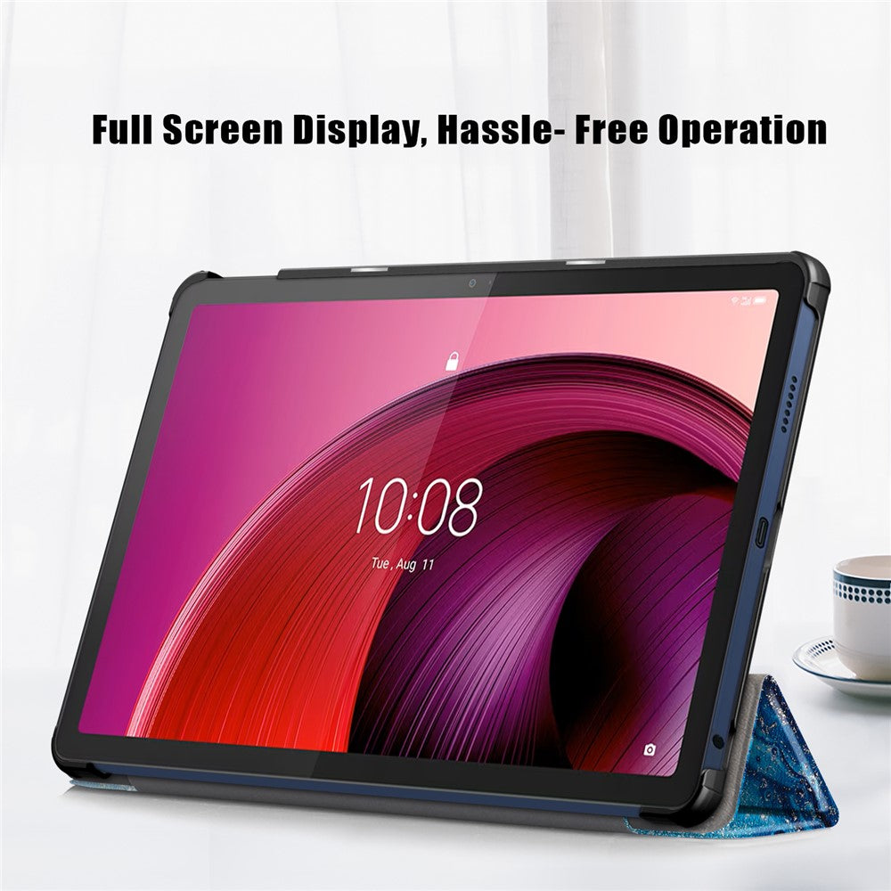 Trippelvikbart stativfodral för Lenovo Tab M10 5G TB-360ZU, surfplattefodral i PU-läder med mönstertryck och automatisk viloläge/väckning