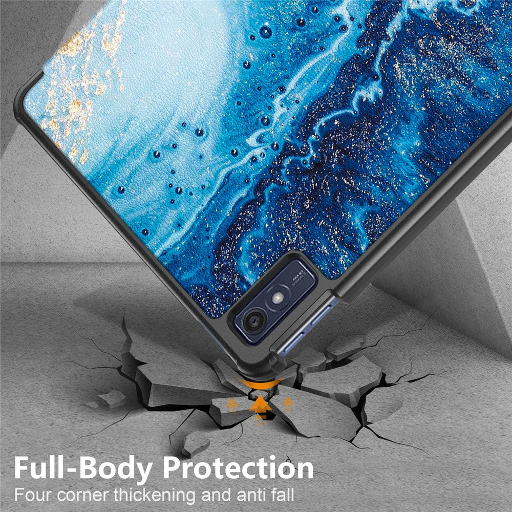 Trippelvikbart stativfodral för Lenovo Tab M10 5G TB-360ZU, surfplattefodral i PU-läder med mönstertryck och automatisk viloläge/väckning