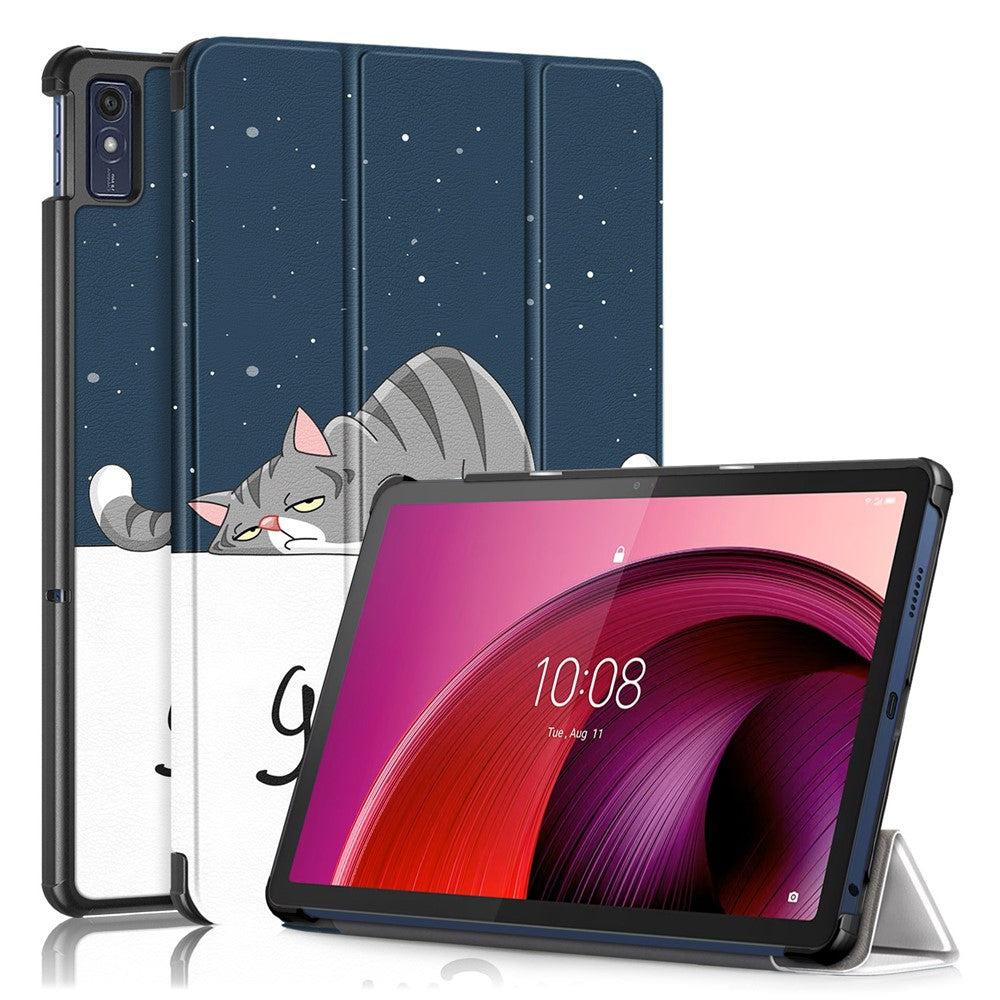 Trippelvikbart stativfodral för Lenovo Tab M10 5G TB-360ZU, surfplattefodral i PU-läder med mönstertryck och automatisk viloläge/väckning