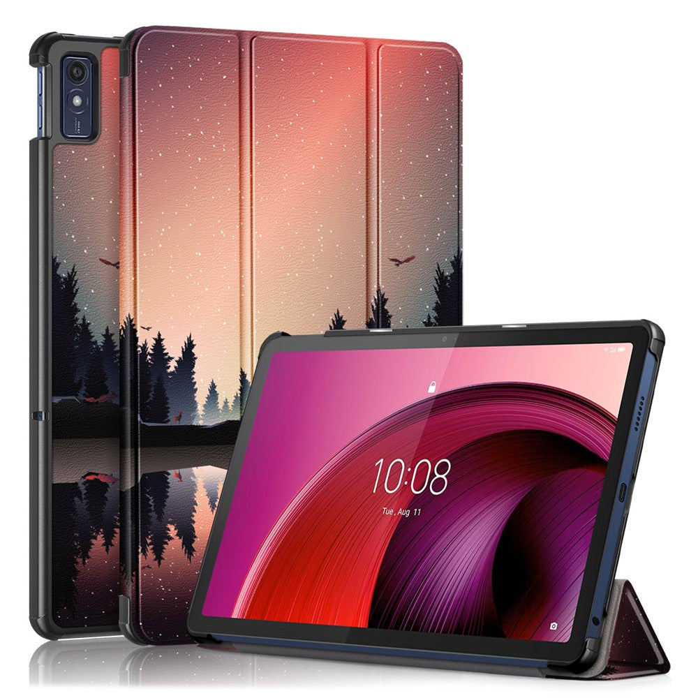 Trippelvikbart stativfodral för Lenovo Tab M10 5G TB-360ZU, surfplattefodral i PU-läder med mönstertryck och automatisk viloläge/väckning