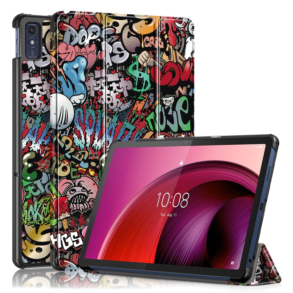 Trippelvikbart stativfodral för Lenovo Tab M10 5G TB-360ZU, surfplattefodral i PU-läder med mönstertryck och automatisk viloläge/väckning
