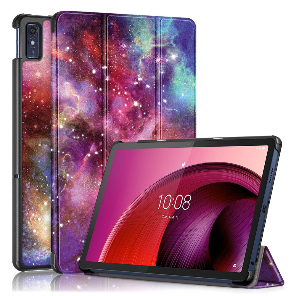 Trippelvikbart stativfodral för Lenovo Tab M10 5G TB-360ZU, surfplattefodral i PU-läder med mönstertryck och automatisk viloläge/väckning