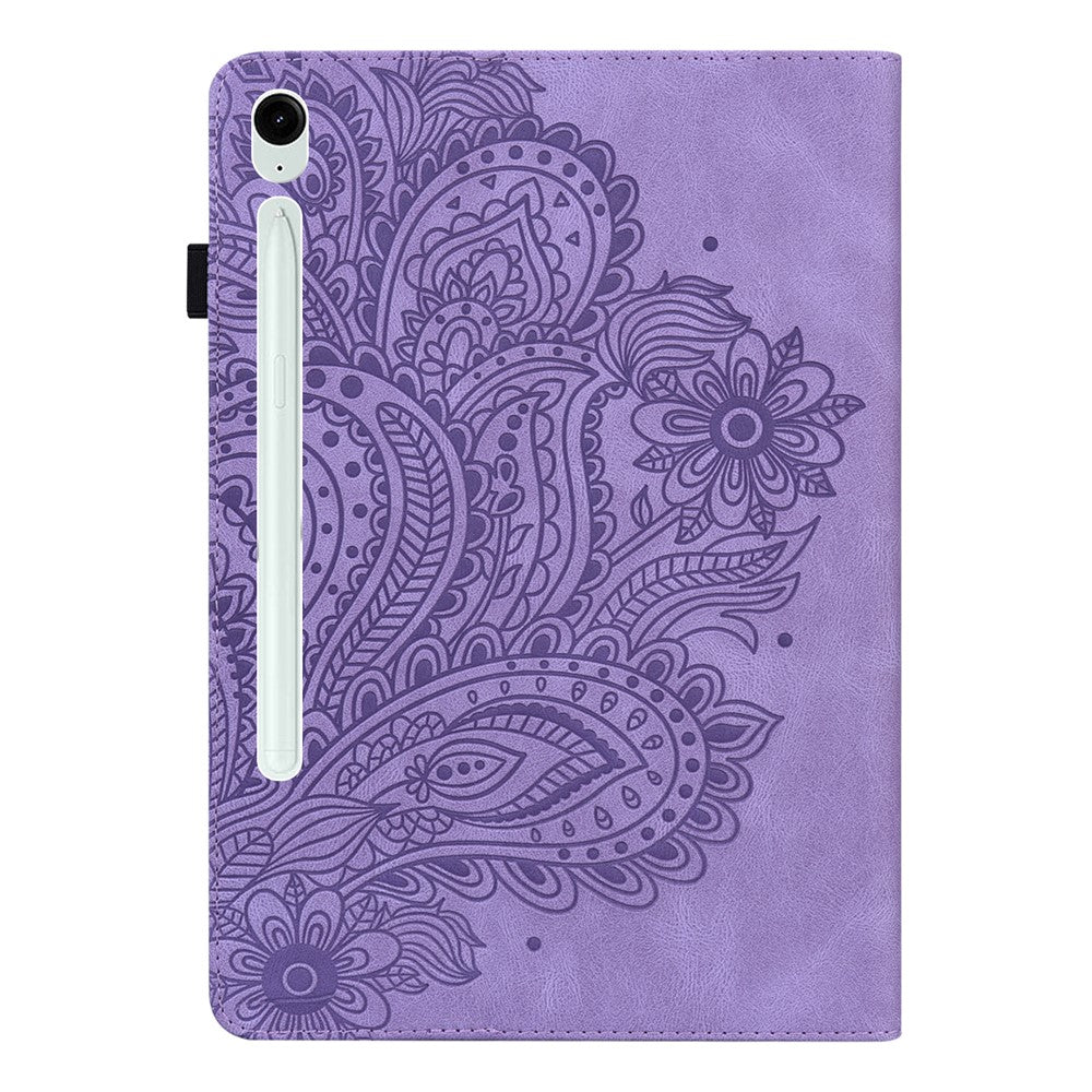 For Samsung Galaxy Tab S10 FE / S9 FE / S9 PU Leather Card Holder Tablet Case Flower Imprinting Support Stand Cover