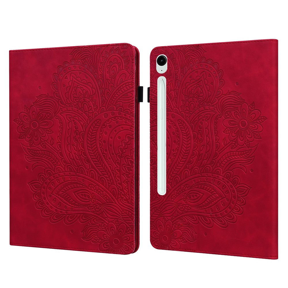 For Samsung Galaxy Tab S10 FE / S9 FE / S9 PU Leather Card Holder Tablet Case Flower Imprinting Support Stand Cover