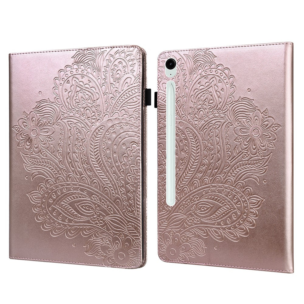 For Samsung Galaxy Tab S10 FE / S9 FE / S9 PU Leather Card Holder Tablet Case Flower Imprinting Support Stand Cover