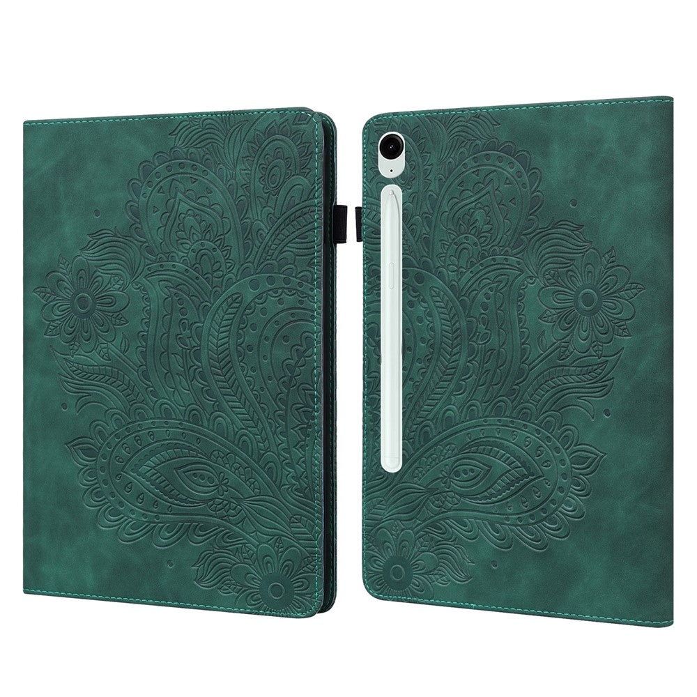 For Samsung Galaxy Tab S10 FE / S9 FE / S9 PU Leather Card Holder Tablet Case Flower Imprinting Support Stand Cover