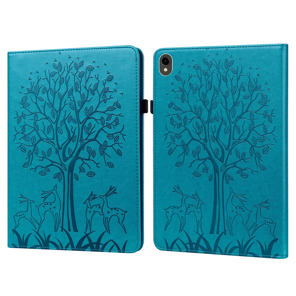 For Samsung Galaxy Tab S10 FE / S9 FE / S9 Tree Deer Imprinted Stand Cover PU Leather Card Holder Tablet Case