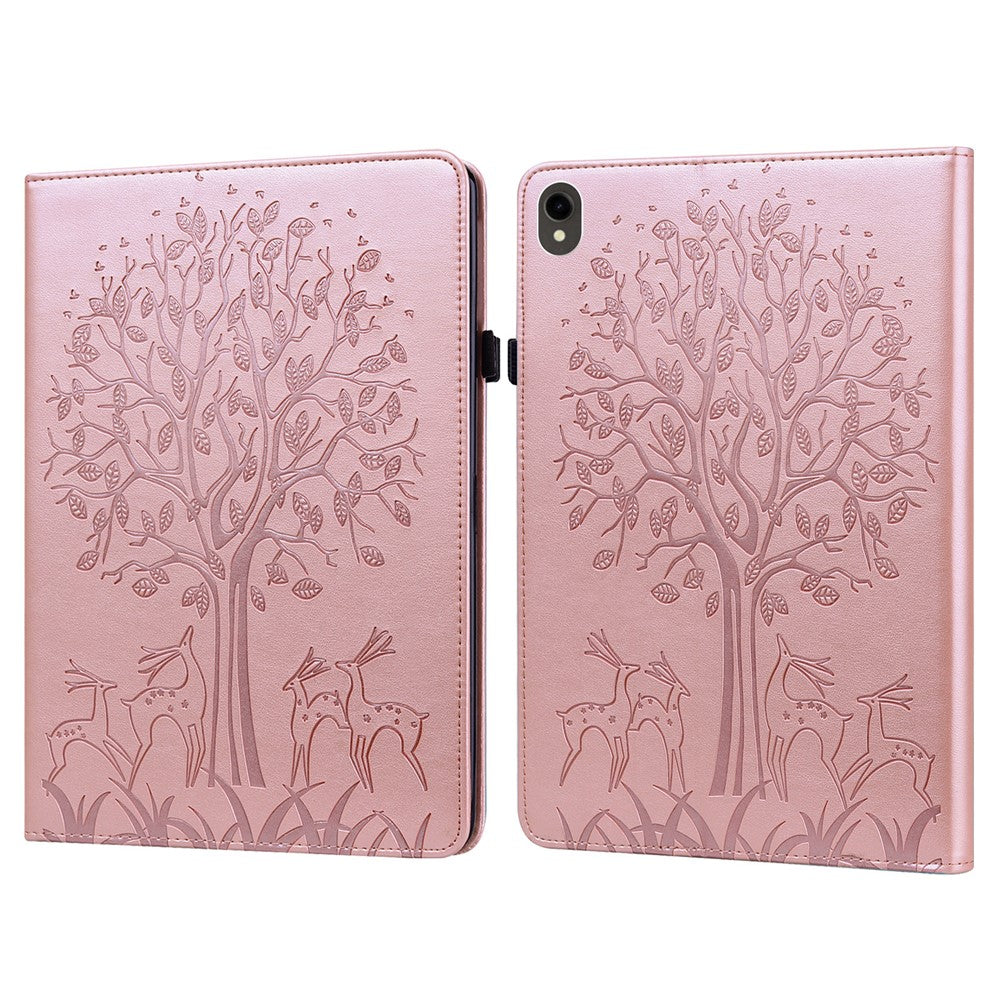 For Samsung Galaxy Tab S10 FE / S9 FE / S9 Tree Deer Imprinted Stand Cover PU Leather Card Holder Tablet Case