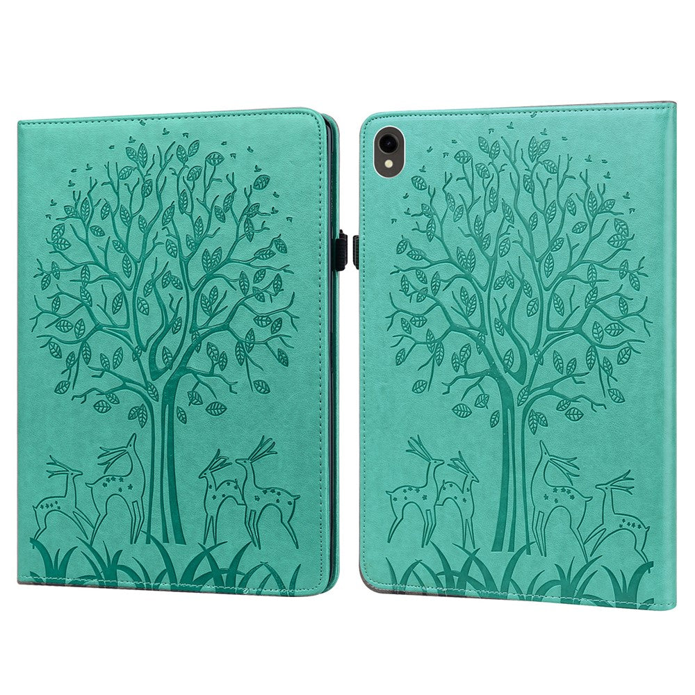 For Samsung Galaxy Tab S10 FE / S9 FE / S9 Tree Deer Imprinted Stand Cover PU Leather Card Holder Tablet Case