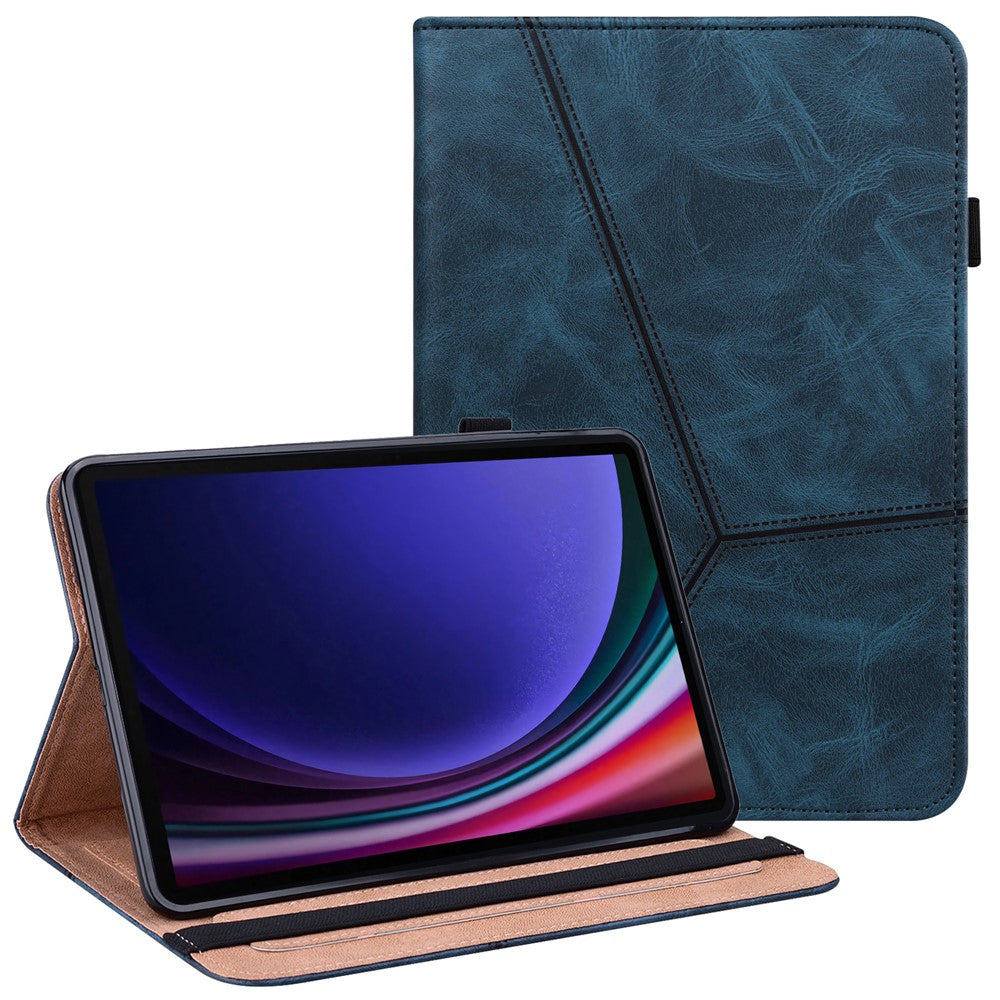 For Samsung Galaxy Tab S10 FE / S9 FE / S9 PU Stand Cover Line Imprinted Protective Tablet Cover with Card Slots