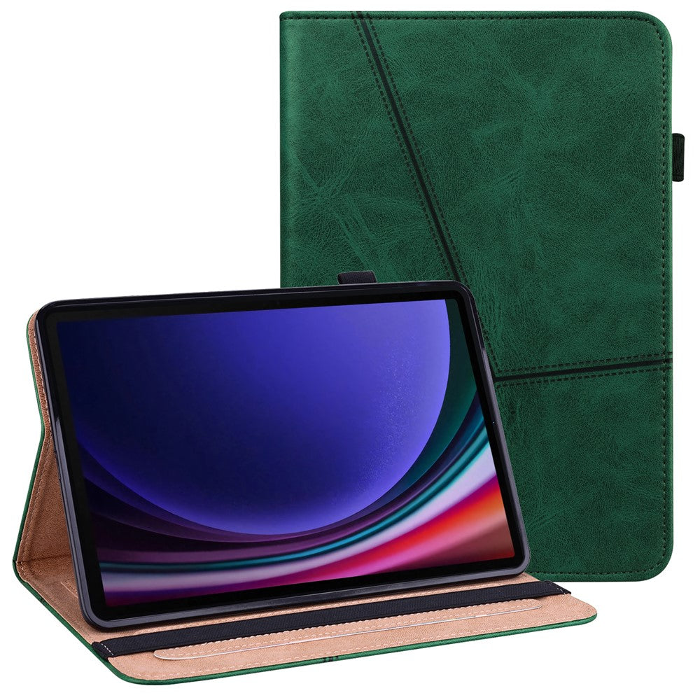 For Samsung Galaxy Tab S10 FE / S9 FE / S9 PU Stand Cover Line Imprinted Protective Tablet Cover with Card Slots