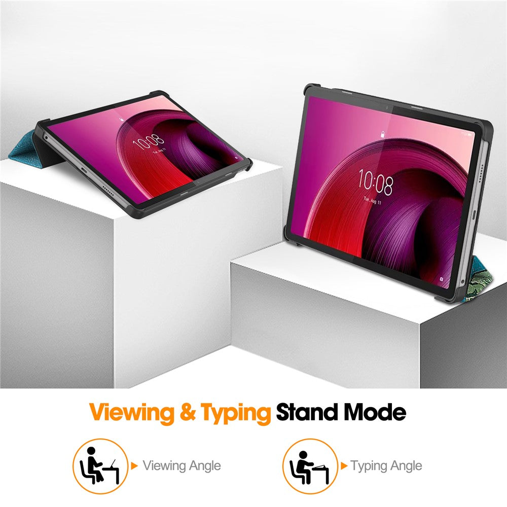 For Lenovo Tab M10 5G PU Leather Trifold Stand Cover Pattern Printing Auto Wake / Sleep Tablet Case