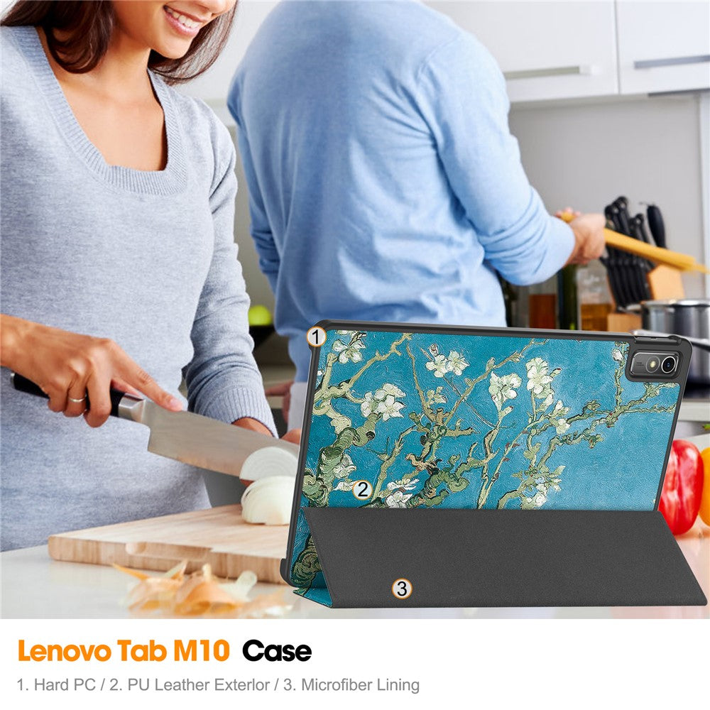For Lenovo Tab M10 5G PU Leather Trifold Stand Cover Pattern Printing Auto Wake / Sleep Tablet Case