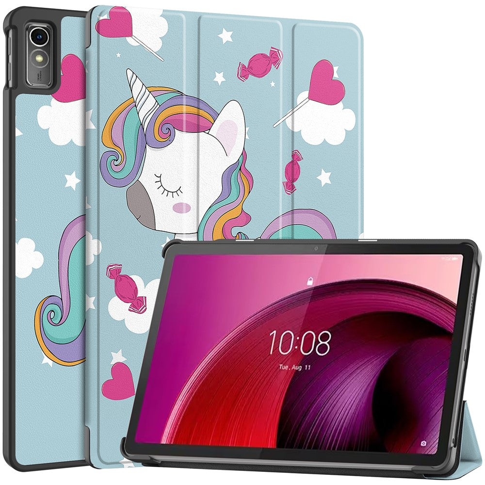 For Lenovo Tab M10 5G PU Leather Trifold Stand Cover Pattern Printing Auto Wake / Sleep Tablet Case