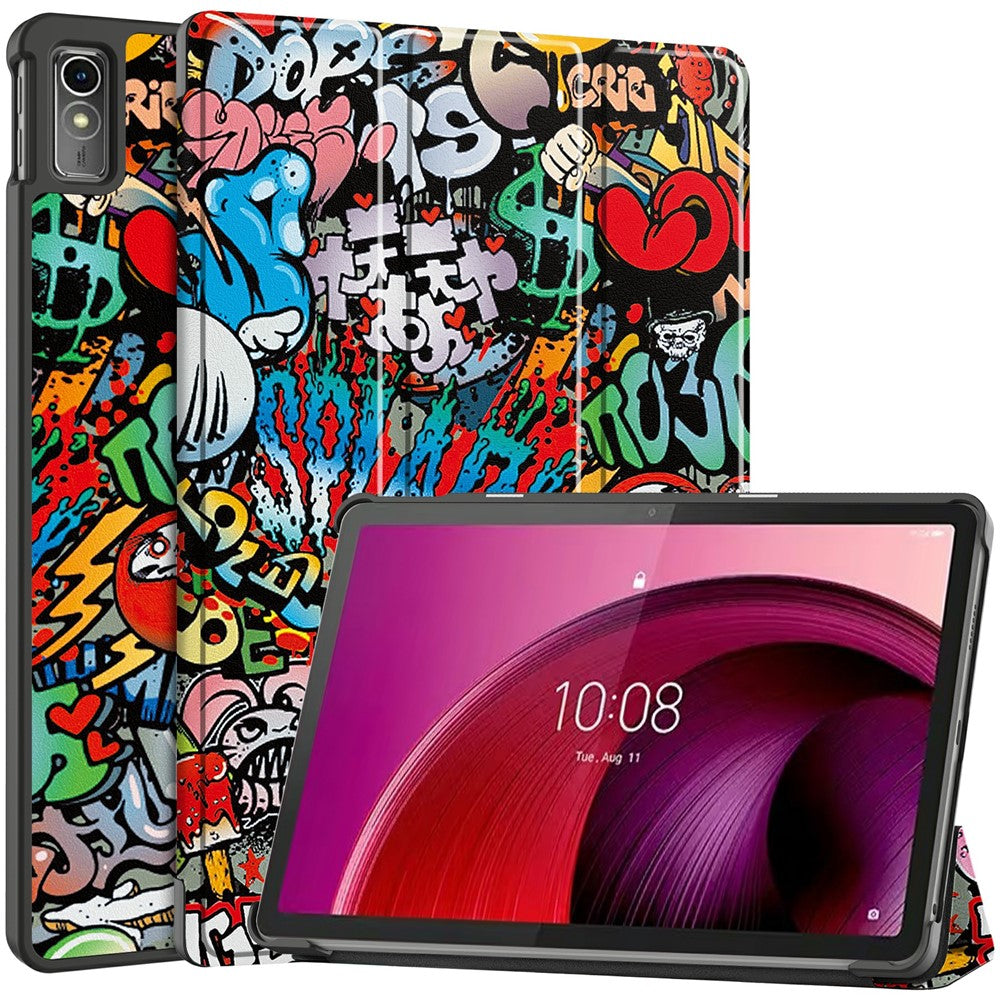 For Lenovo Tab M10 5G PU Leather Trifold Stand Cover Pattern Printing Auto Wake / Sleep Tablet Case