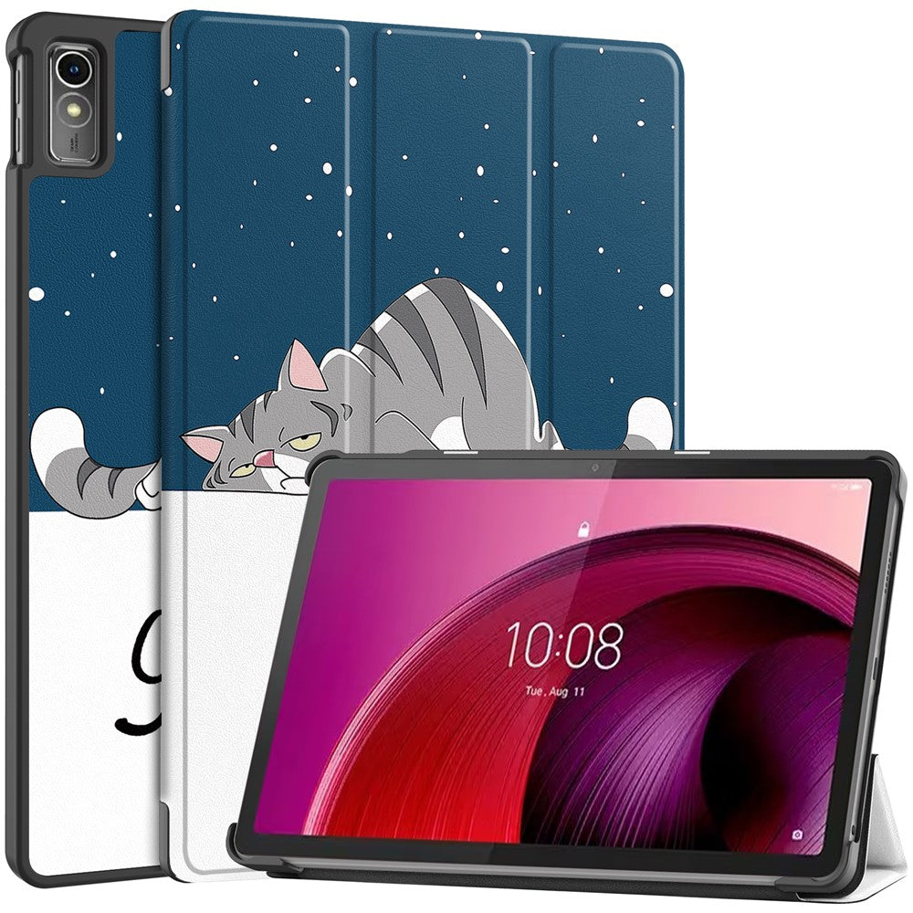 For Lenovo Tab M10 5G PU Leather Trifold Stand Cover Pattern Printing Auto Wake / Sleep Tablet Case