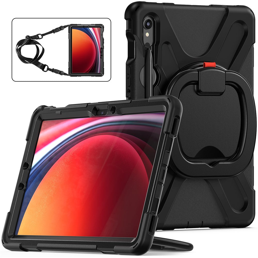 For Samsung Galaxy Tab S10 Lite / S10 FE / S9 FE / S9 / S8 / S7 PC+Silicone Case Rotating Kickstand Tablet Cover with Shoulder Strap