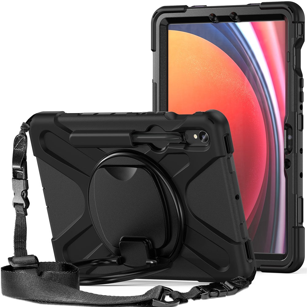 For Samsung Galaxy Tab S10 Lite / S10 FE / S9 FE / S9 / S8 / S7 PC+Silicone Case Rotating Kickstand Tablet Cover with Shoulder Strap