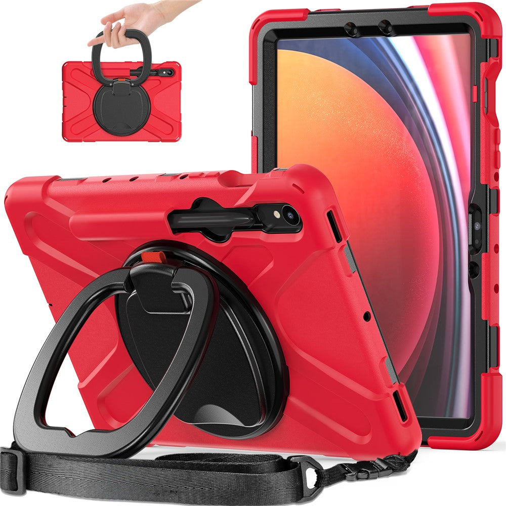 For Samsung Galaxy Tab S10 Lite / S10 FE / S9 FE / S9 / S8 / S7 PC+Silicone Case Rotating Kickstand Tablet Cover with Shoulder Strap