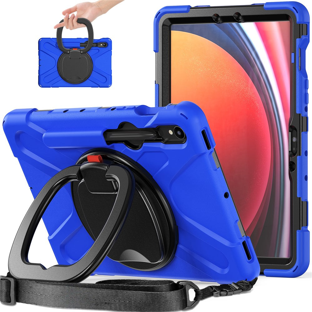 For Samsung Galaxy Tab S10 Lite / S10 FE / S9 FE / S9 / S8 / S7 PC+Silicone Case Rotating Kickstand Tablet Cover with Shoulder Strap