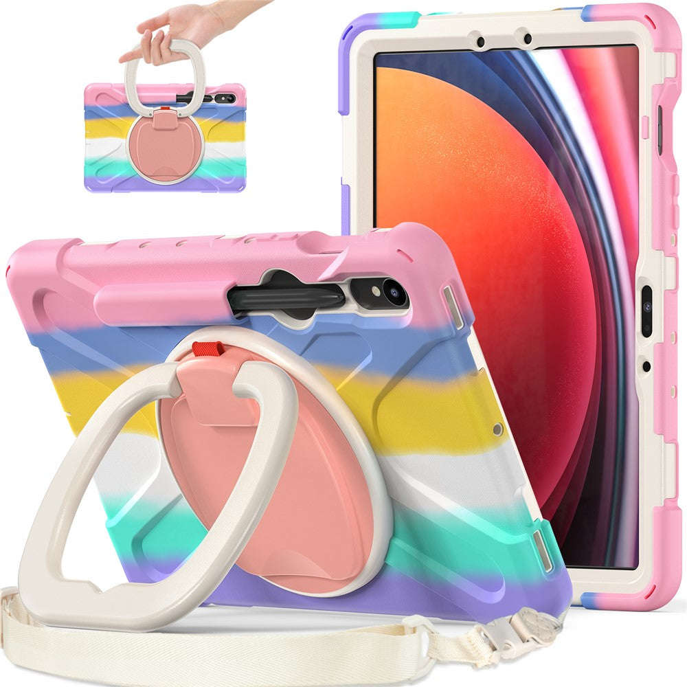 For Samsung Galaxy Tab S10 Lite / S10 FE / S9 FE / S9 / S8 / S7 PC+Silicone Case Rotating Kickstand Tablet Cover with Shoulder Strap