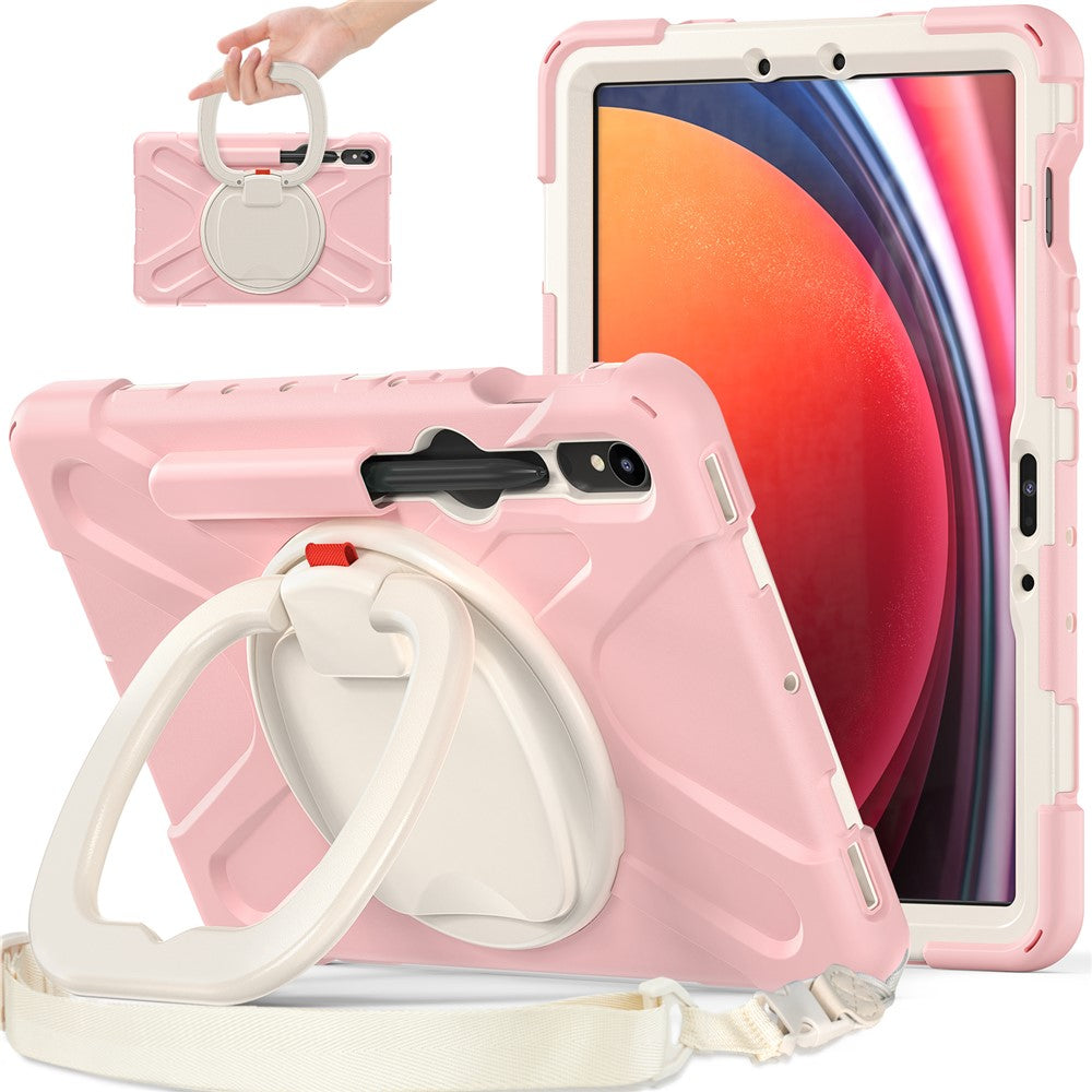 For Samsung Galaxy Tab S10 Lite / S10 FE / S9 FE / S9 / S8 / S7 PC+Silicone Case Rotating Kickstand Tablet Cover with Shoulder Strap