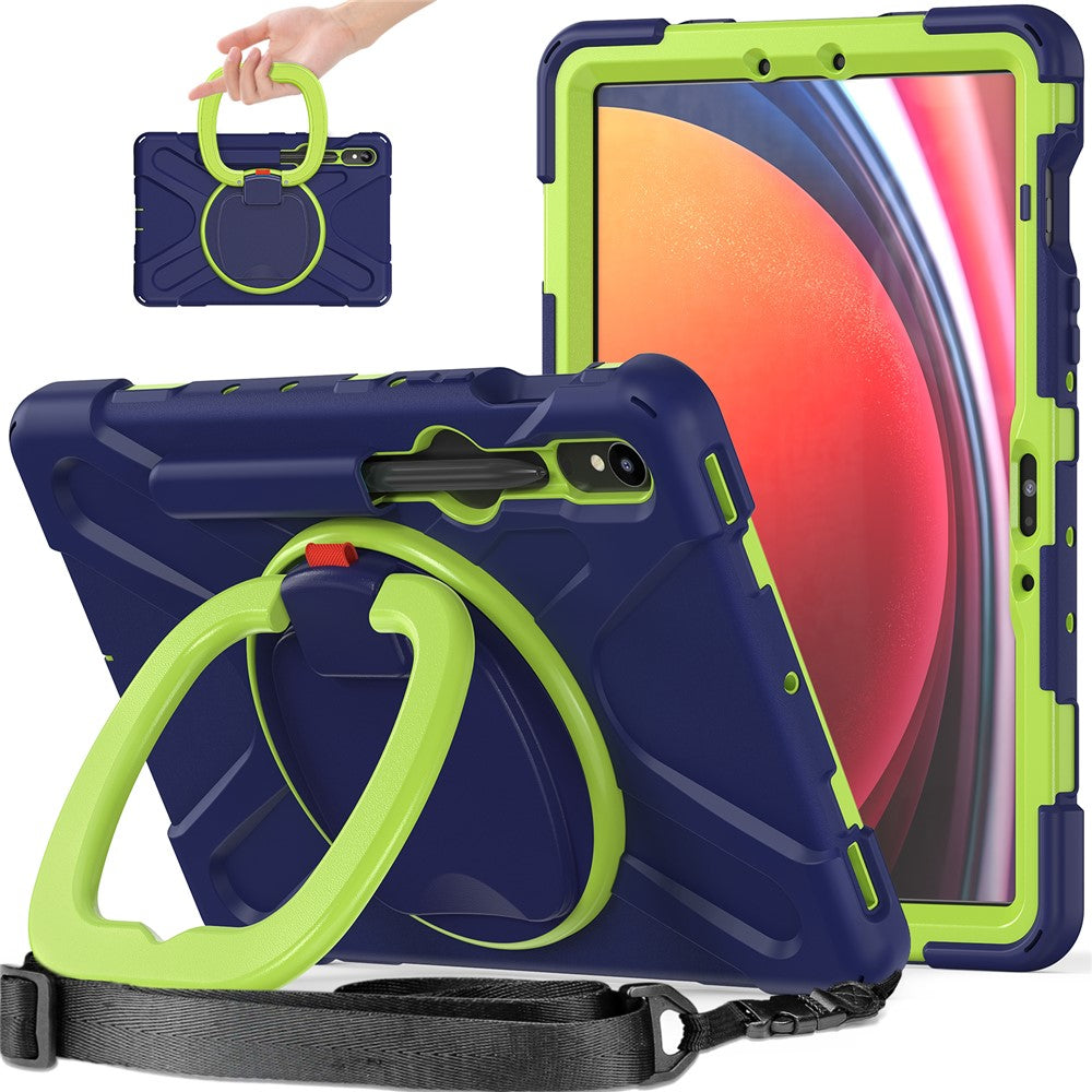 For Samsung Galaxy Tab S10 Lite / S10 FE / S9 FE / S9 / S8 / S7 PC+Silicone Case Rotating Kickstand Tablet Cover with Shoulder Strap
