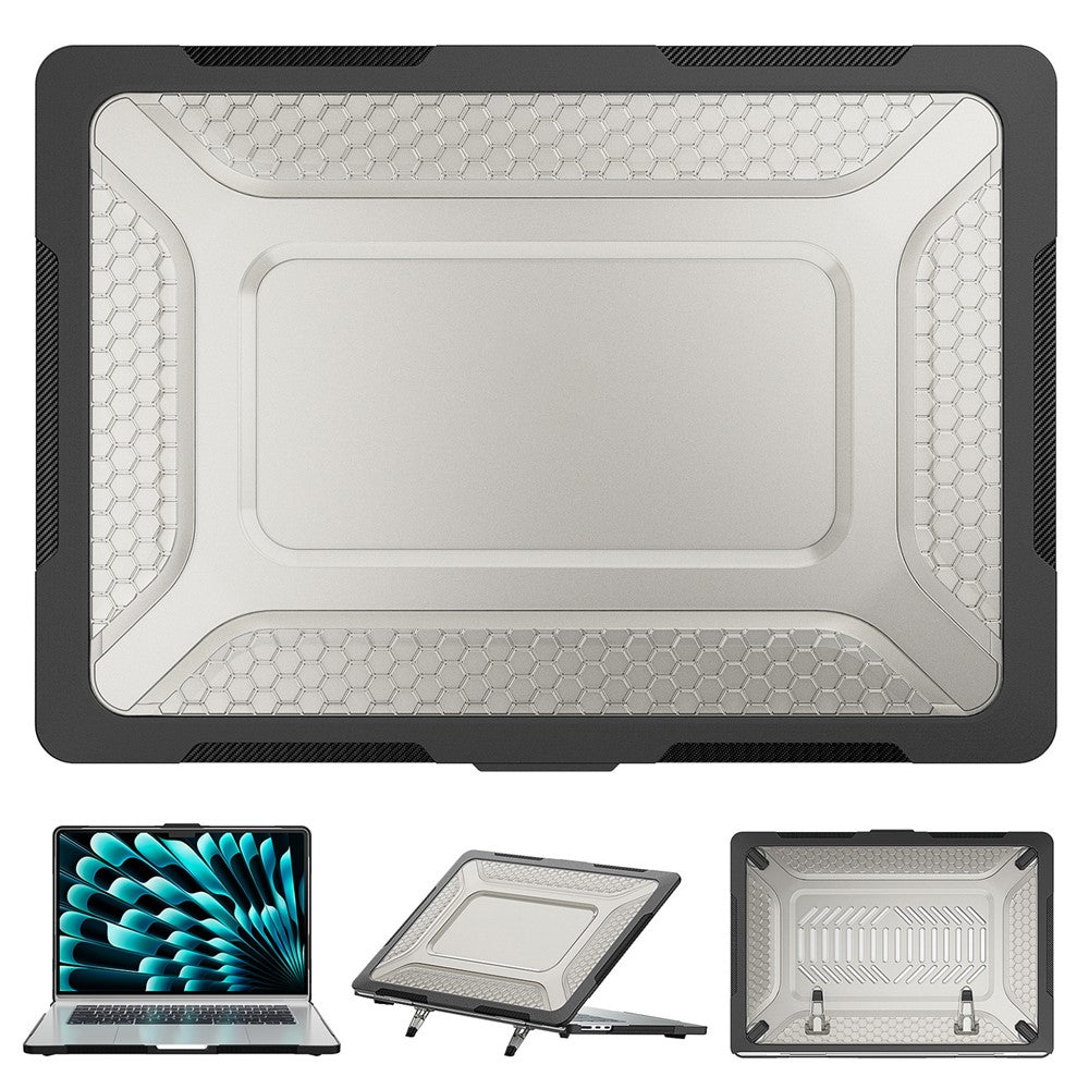 For MacBook Air 15-inch (2026) A3448 / (2025) A3241 / (2024) A311 / (2023) A2941 Anti-Slip Laptop Case Honeycomb Heat Dissipation Kickstand PC+TPU Cover