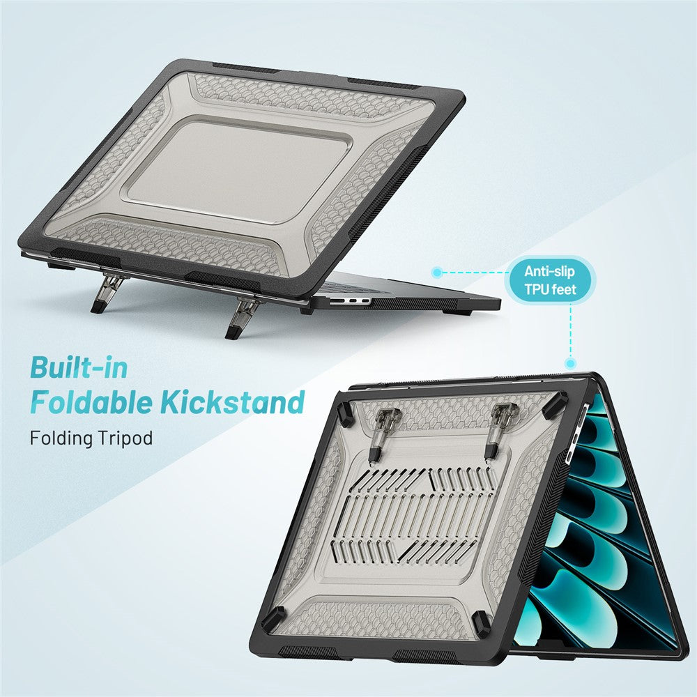 For MacBook Air 15-inch (2026) A3448 / (2025) A3241 / (2024) A311 / (2023) A2941 Anti-Slip Laptop Case Honeycomb Heat Dissipation Kickstand PC+TPU Cover