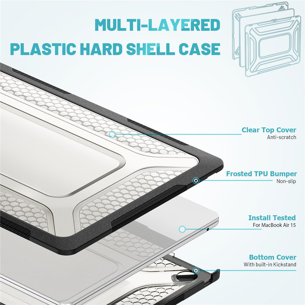 For MacBook Air 15-inch (2026) A3448 / (2025) A3241 / (2024) A311 / (2023) A2941 Anti-Slip Laptop Case Honeycomb Heat Dissipation Kickstand PC+TPU Cover