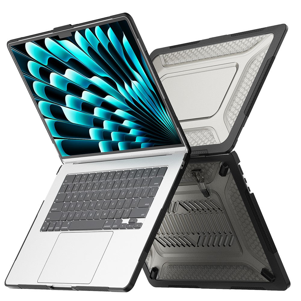For MacBook Air 15-inch (2026) A3448 / (2025) A3241 / (2024) A311 / (2023) A2941 Anti-Slip Laptop Case Honeycomb Heat Dissipation Kickstand PC+TPU Cover