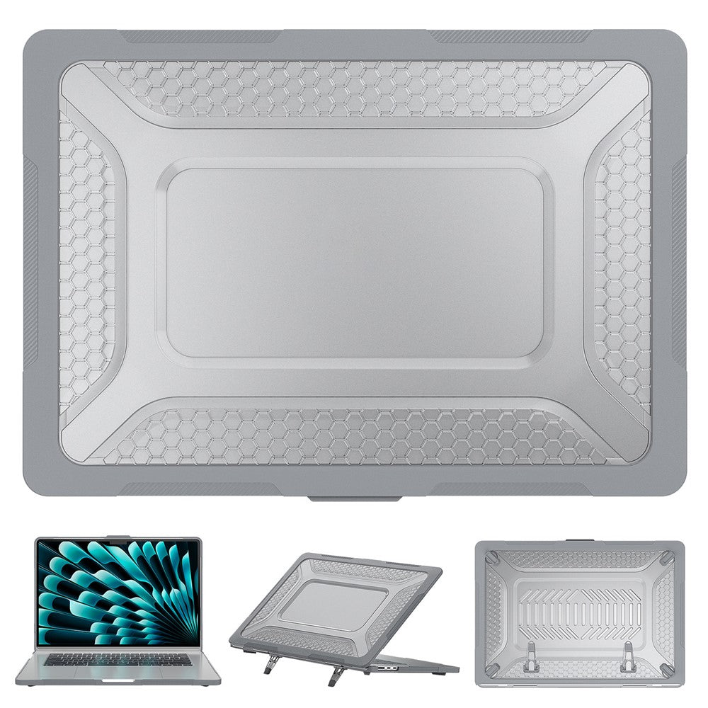 For MacBook Air 15-inch (2026) A3448 / (2025) A3241 / (2024) A311 / (2023) A2941 Anti-Slip Laptop Case Honeycomb Heat Dissipation Kickstand PC+TPU Cover