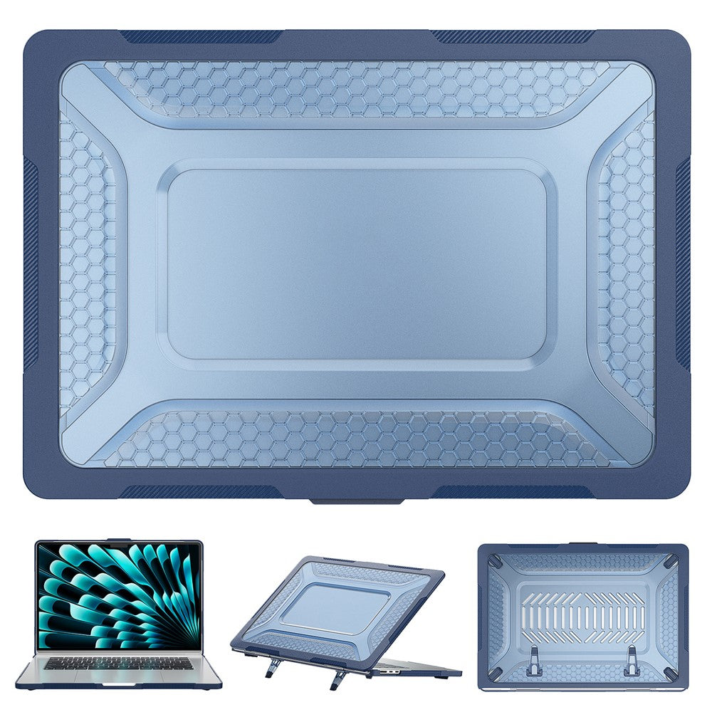 For MacBook Air 15-inch (2026) A3448 / (2025) A3241 / (2024) A311 / (2023) A2941 Anti-Slip Laptop Case Honeycomb Heat Dissipation Kickstand PC+TPU Cover