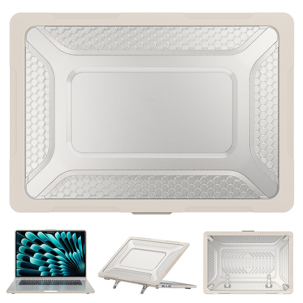 For MacBook Air 15-inch (2026) A3448 / (2025) A3241 / (2024) A311 / (2023) A2941 Anti-Slip Laptop Case Honeycomb Heat Dissipation Kickstand PC+TPU Cover