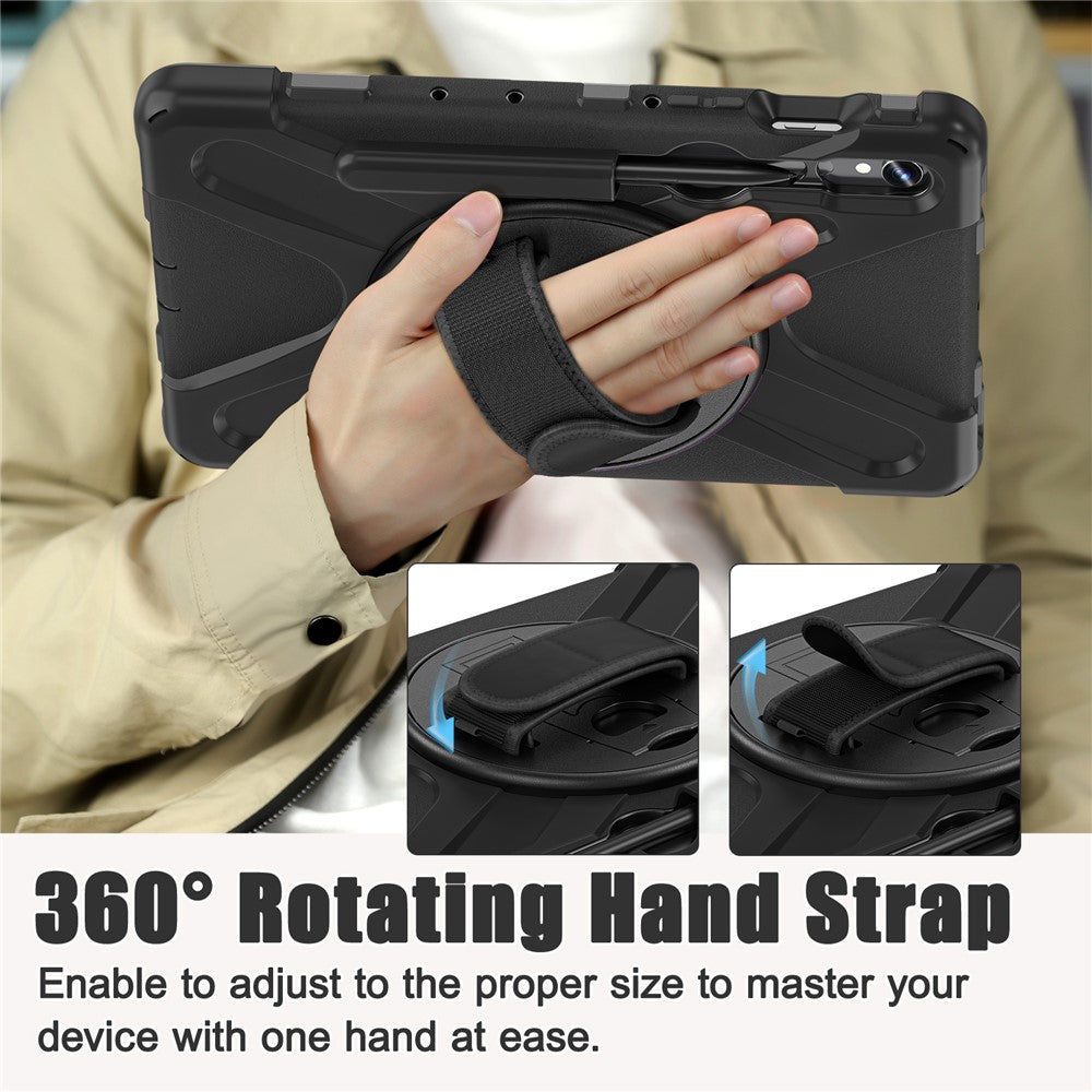Til Samsung Galaxy Tab S10 Lite / S10 FE / S9 FE / S9 X710 / S8 X700 / S7 T870 Håndledsrem Tablet Etui PC+Silikone Støttefod Cover